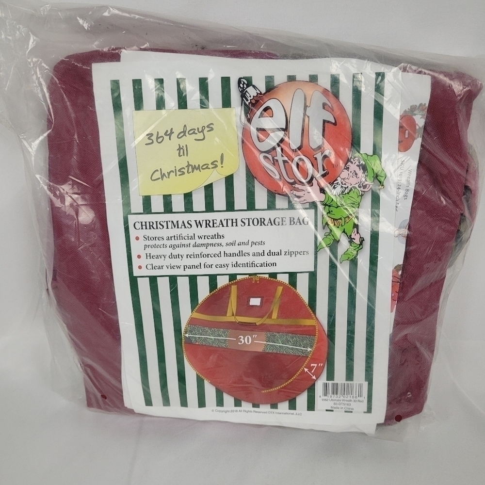 Elf Stor Ultimate Red Holiday Christmas Wreath Storage Bag For 30" Inch Wreaths